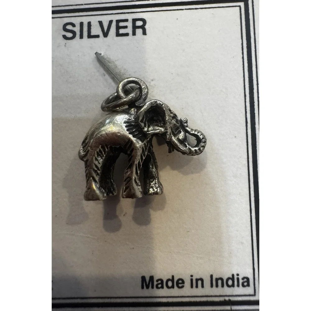 925 Vintage Elephant Sterling Silver Jewelry Charm , India, NWT, 1980
